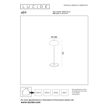 Lucide 15500/02/31 - LED Hämardatav puutetundlik väli lamp JOY LED/1,5W/4V IP54 valge