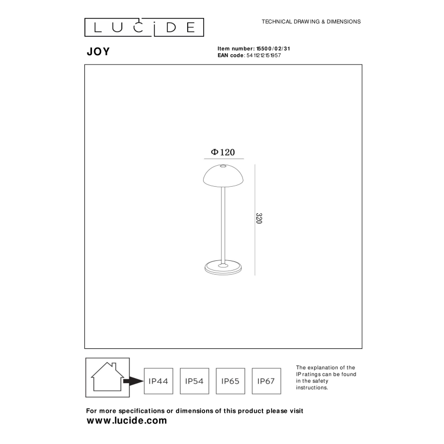 Lucide 15500/02/31 - LED Hämardatav puutetundlik väli lamp JOY LED/1,5W/4V IP54 valge