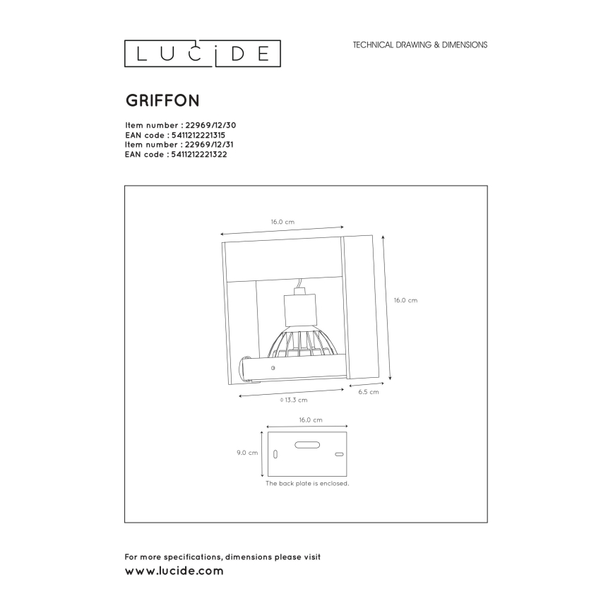 Lucide 22969/12/31 - LED Hämardatav kohtvalgusti GRIFFON 1xGU10/12W/230V