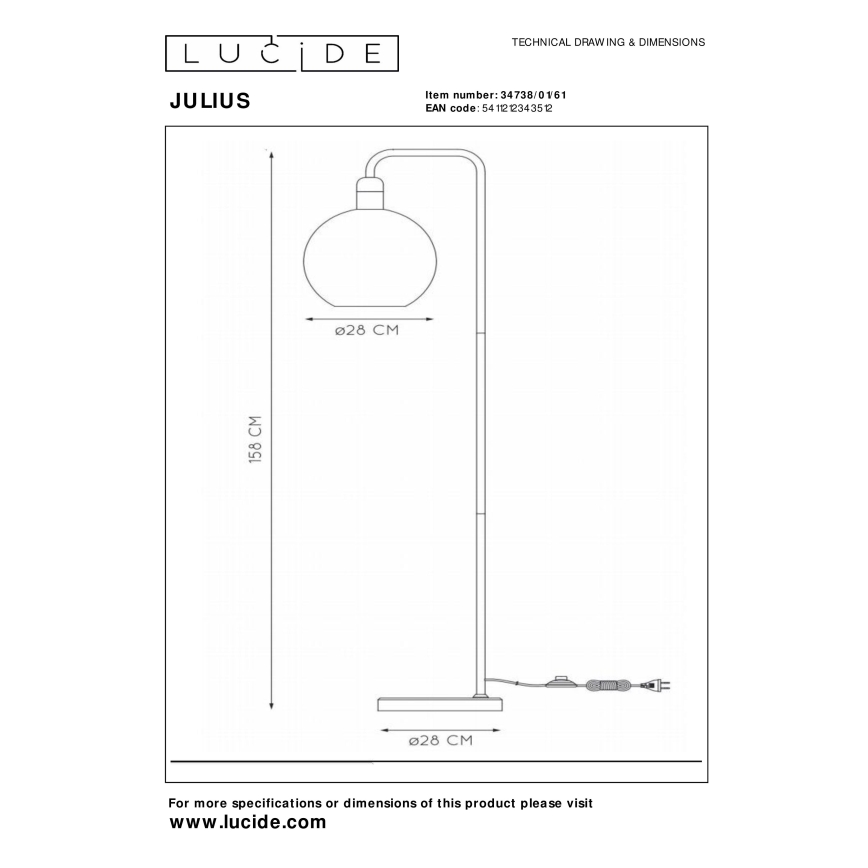 Lucide 34738/01/61 - Põrandalamp JULIUS 1xE27/40W/230V