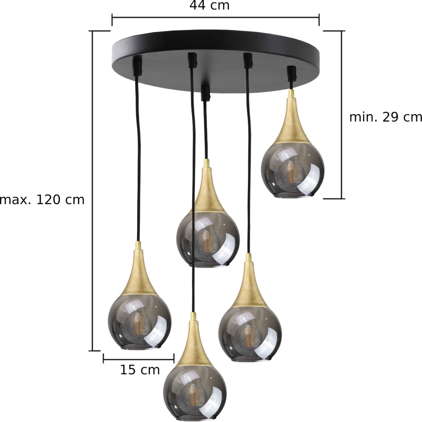 Lühter LACRIMA SMOKY 5xE27/60W/230V d. 45 cm