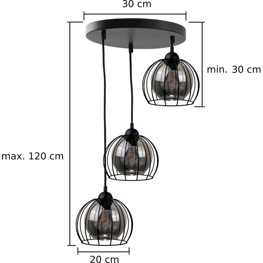 Lühter SOLO BLACK 3xE27/60W/230V d. 30 cm