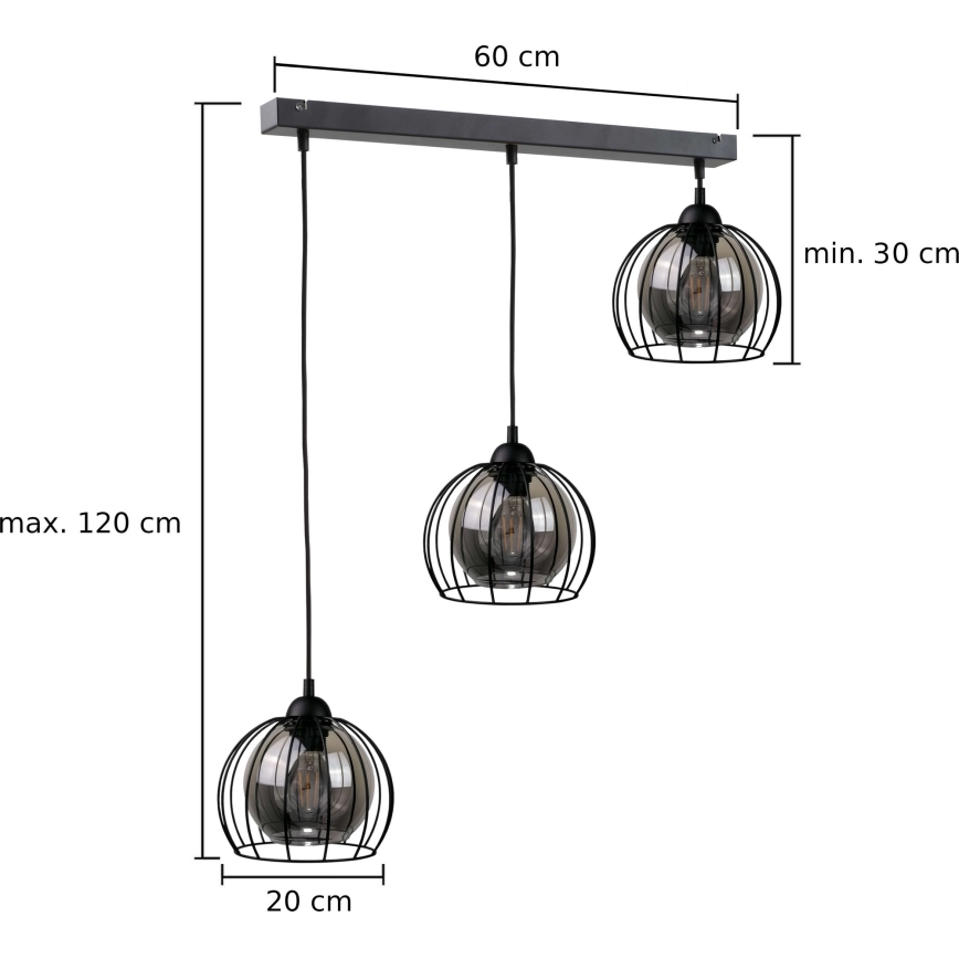 Lühter SOLO BLACK 3xE27/60W/230V