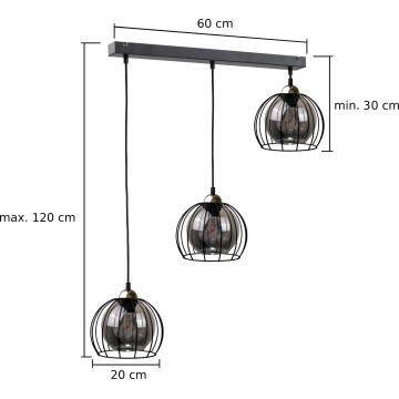 Lühter SOLO BLACK 3xE27/60W/230V must/kuldne