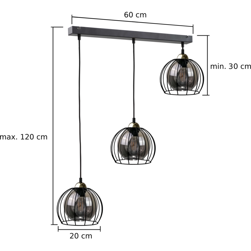 Lühter SOLO BLACK 3xE27/60W/230V must/kuldne