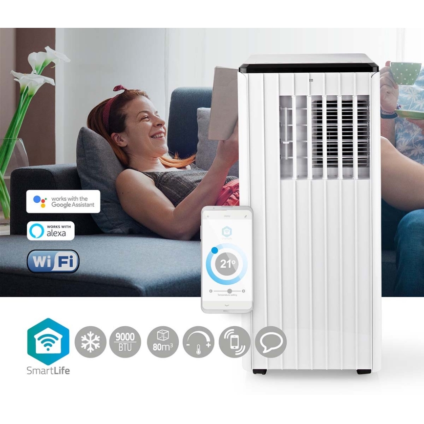 Nutikas mobiilne konditsioneer 3-ühes, sh täielik tarvikutekomplekt 1010W/230V 9000 BTU Wi-Fi + kaugjuhtimispult