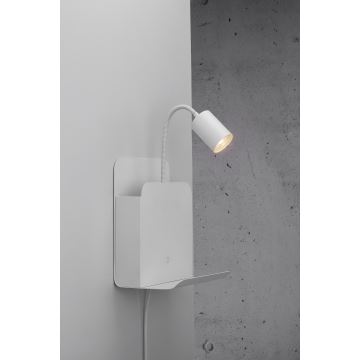 Nordlux - Kohtvalgusti seinale riiuliga ja USB ROOMI 1xGU10/8W/230V valge