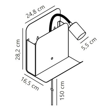 Nordlux - Kohtvalgusti seinale riiuliga ja USB ROOMI 1xGU10/8W/230V valge