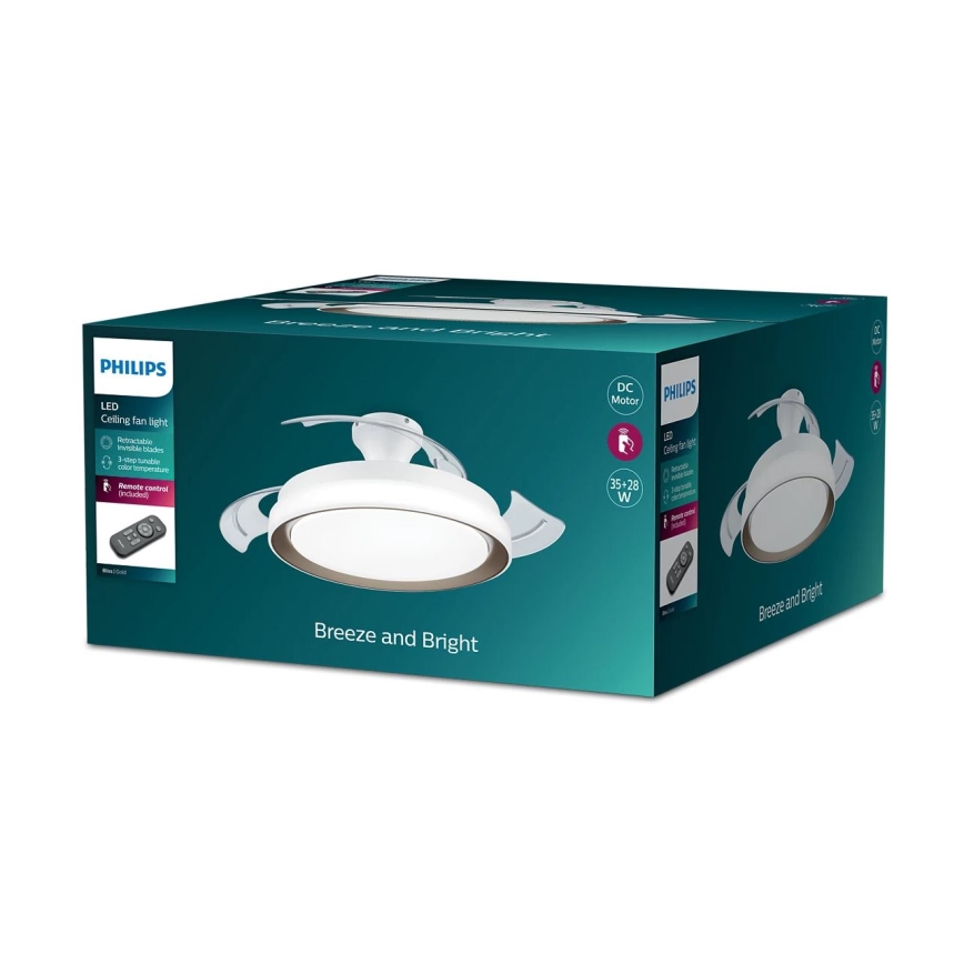 Philips-LED Laevalgusti ventilaatoriga LED/35W/230V 5500/4000/2700K + kaugjuhtimispult kuldne