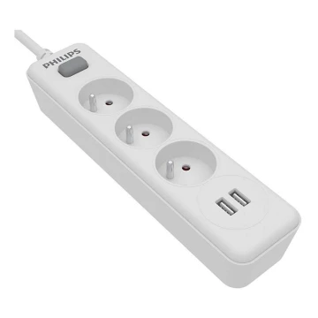 Philips SPN3032WA/60 - Pikendusjuhe lülitiga 3Z + 2xUSB-A 2m valge