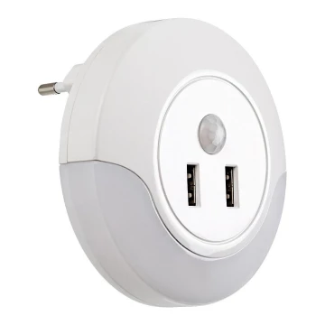 Rabalux - LED Öövalgusti pistikupessa koos anduriga 2xUSB LED/13,9W/230V 3000K