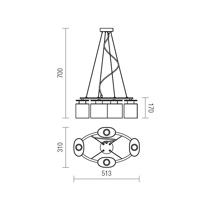 Redo 01-1030 - Lühter SHAPE 4xE14/28W/230V