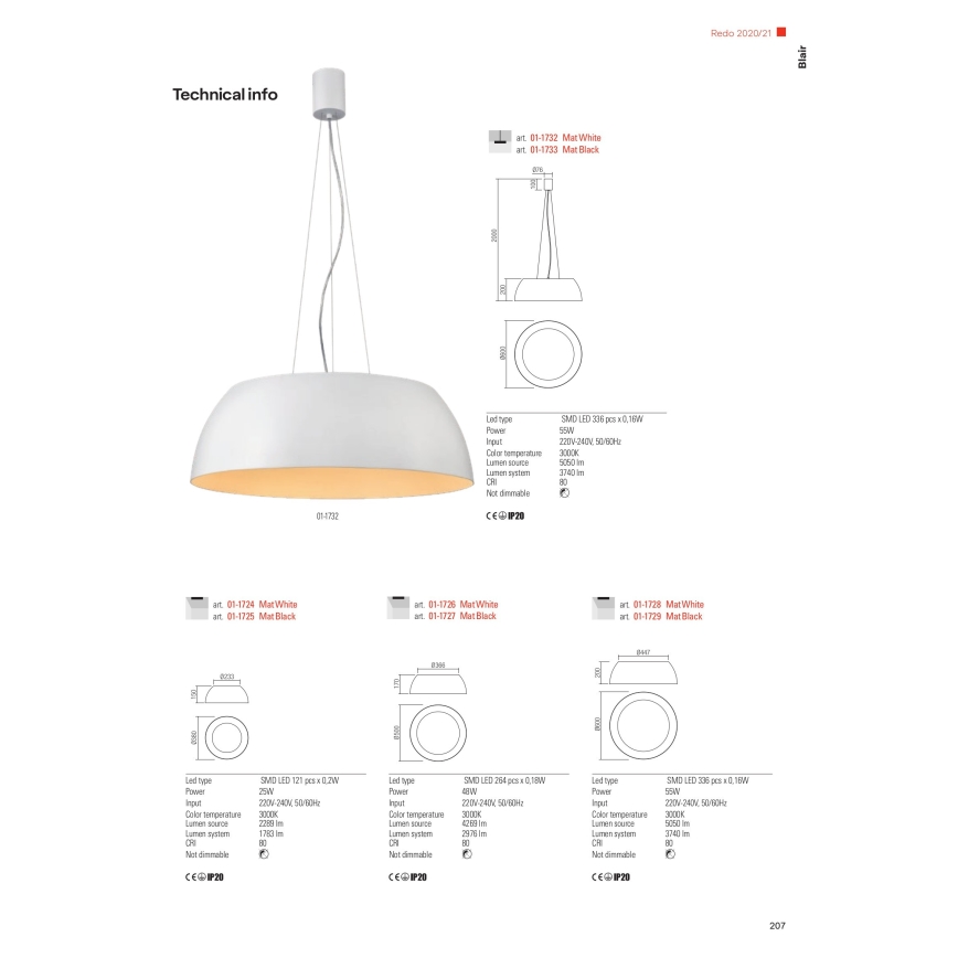 Redo 01-1732 - LED Lühter BLAIR LED/55W/230V 3000K valge