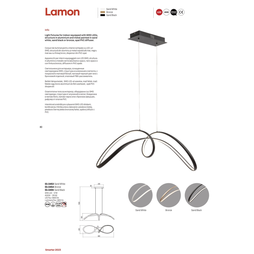 Redo 01-2454 - LED Lühter LAMON LED/57W/230V kuldne