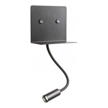 Redo 01-3211 - LED Seinavalgusti koos flexible väike lamp MOKA LED/6W + LED/3W/230V USB CRI90 must