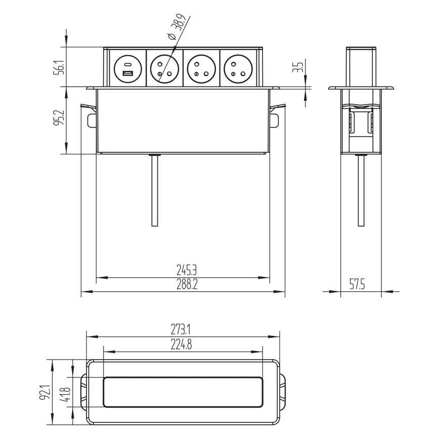 Pistiktorn lauale 3x230V + USB-A + USB-C