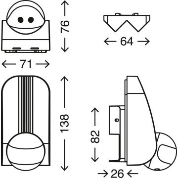 Telefunken 306505TF - Väli liikumisandur 180° IP44 must