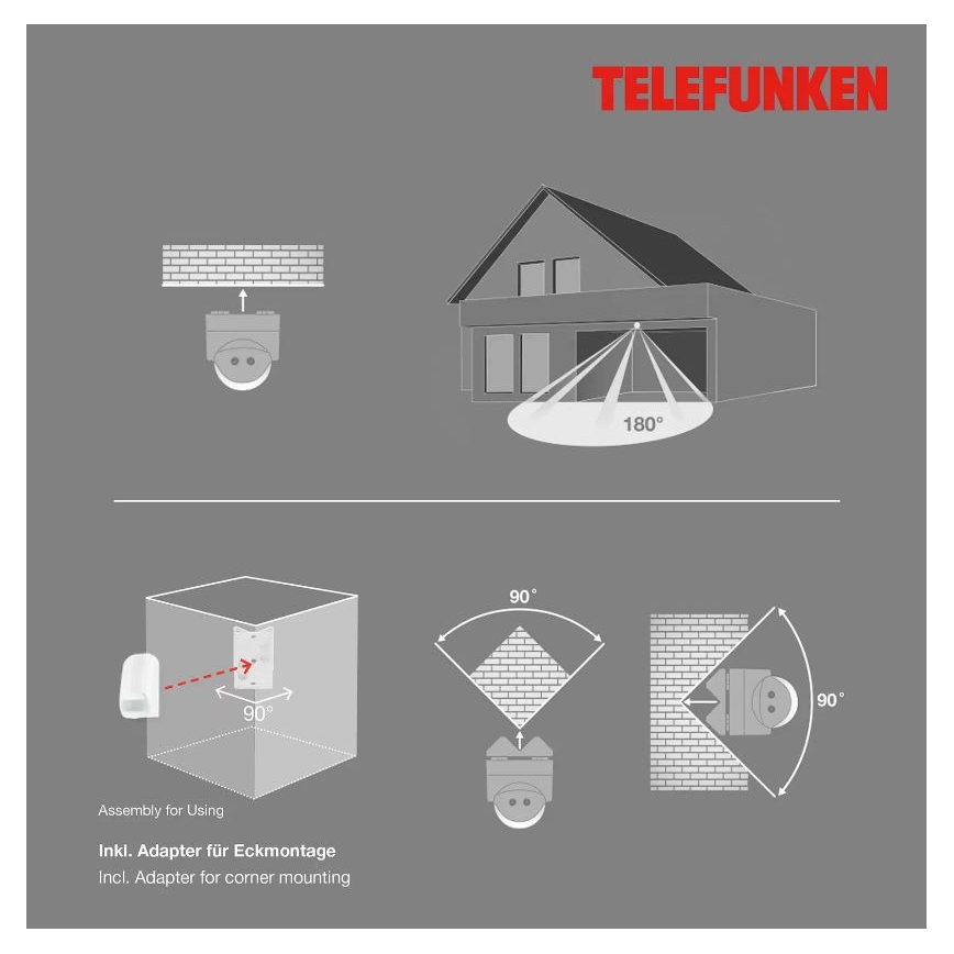 Telefunken 306506TF - Väli liikumisandur 180° IP44 valge