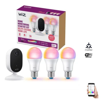 WiZ-Komplekt koduvalveks: 1x kaamera + 3x LED RGB pirn A60 E27/8,5W/230V Wi-Fi