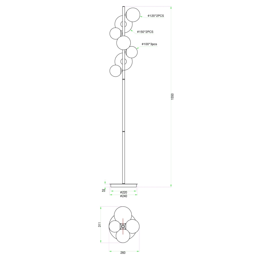 Wofi 3014-705W - LED Põrandalamp VILLA 7xG9/3W/230V must