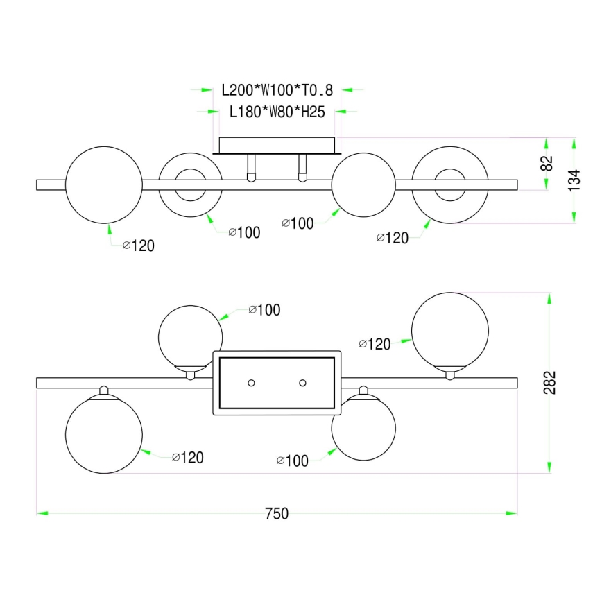 Wofi 7014-401W - LED Pinnale kinnitatav lühter VILLA 4xG9/3W/230V kuldne